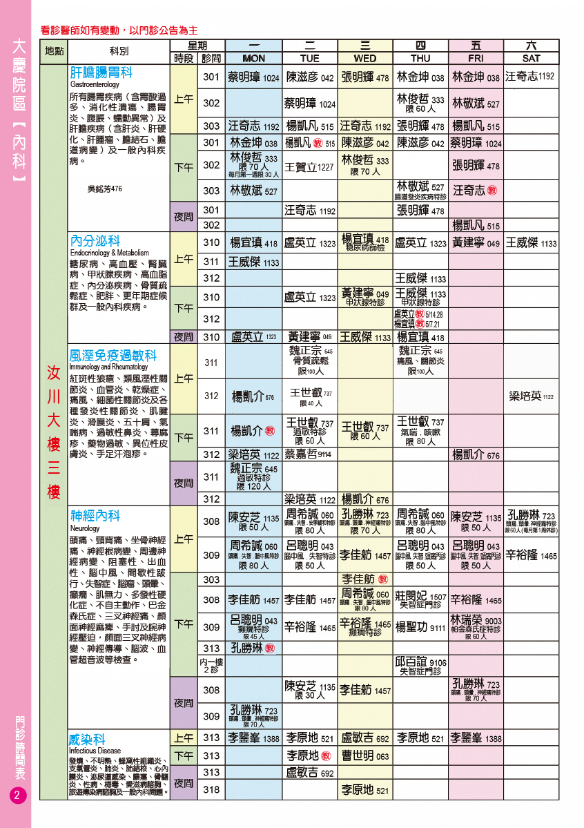 2015年5月門診時刻表-2